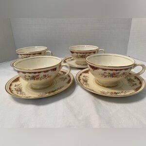 Homer Laughlin Eggshell Georgian Footed Tea Cup and Saucer Set of 4